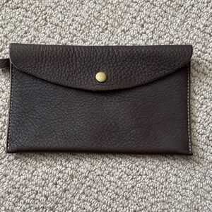 Lucky Brand Dark Brown Pebbled Leather Envelope Clutch